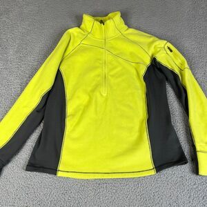 Columbia Fleece Sweatshirt Womens XL Yellow Gray Cuffs Zip Pocket Sweater